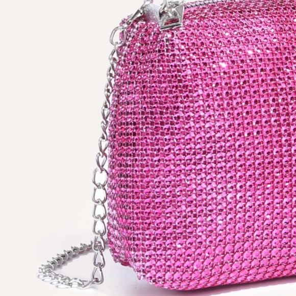 Hot Pink Rhinestone Chain Square Evening Bag - Picture 4 of 5